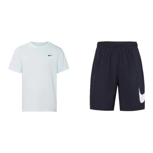 Nike Casual Sportswear Men Set Light Green Tops+Black Shorts