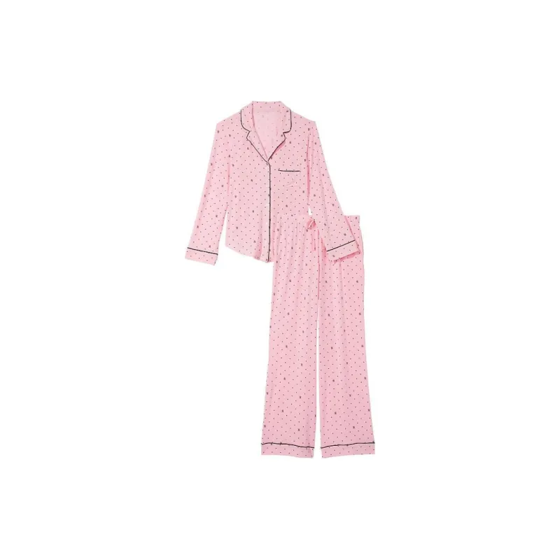 Victoria's Secret Modal Long Pajama Set Pajama Set Women's Pink Polka Dot-0