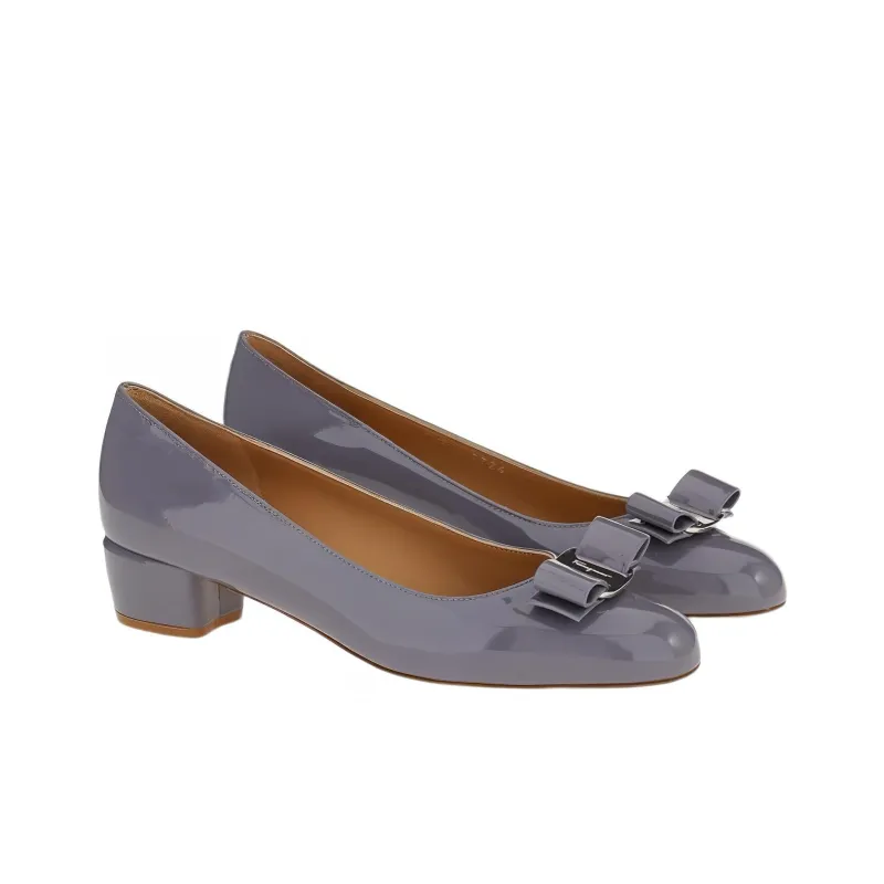 FERRAGAMO Vara Chunky Heel High Heels 3cm Women's Dark Gray-2