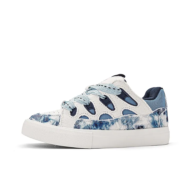 MINISO Low-Top Skateboard Shoes Unisex Blue And White Porcelain Blue-2
