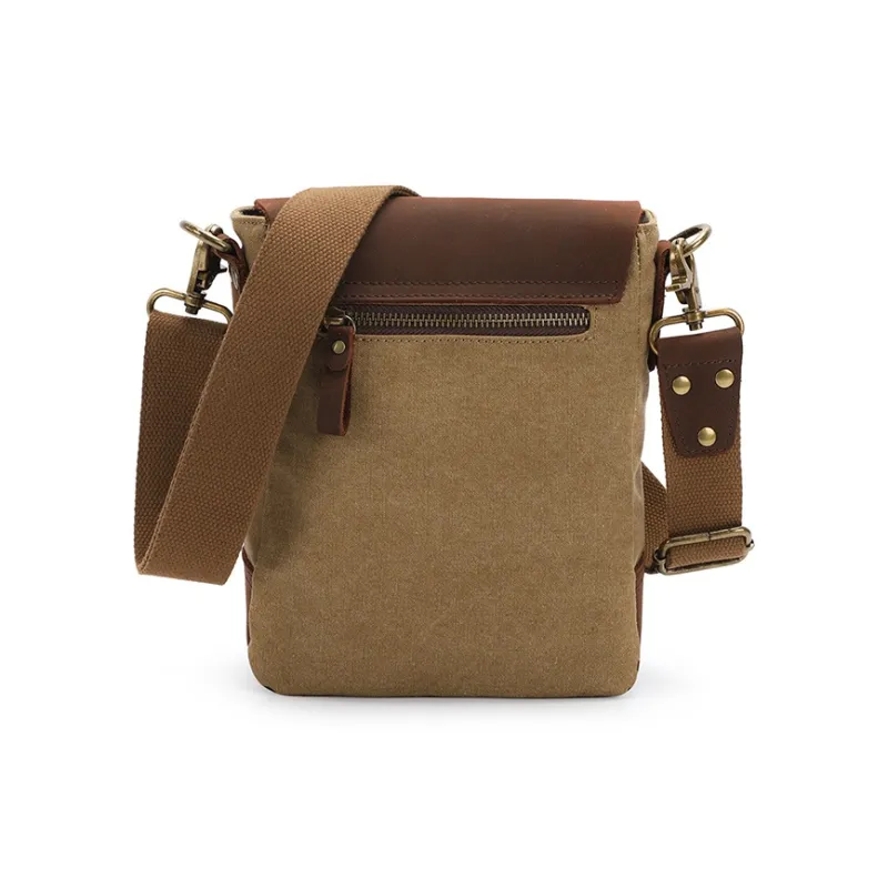 H YXIANG Washed Canvas With Feral Cow Leather Shoulder Bag, Crossbody Bag Regular Men's Teal/Khaki-7
