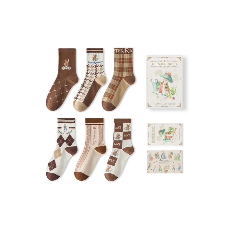 Caramella x Peter Rabbit Mid Calf Socks Unisex 6 Pack Red-18