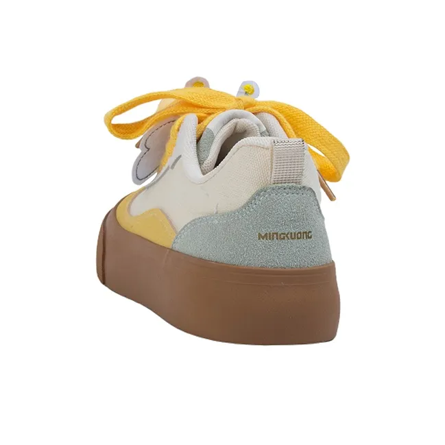 MINGKUANG Street Trend Bee Box Anti Slip And Wear Resistant Lightweight Low Top Skateboard Shoes Women's Beige Yellow-4