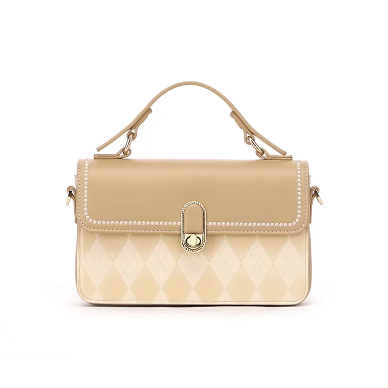 RED DRAGONFLY PU Rhombus Elegance Fashion Versatile One Shoulder Handbag Regular Women's Apricot-4