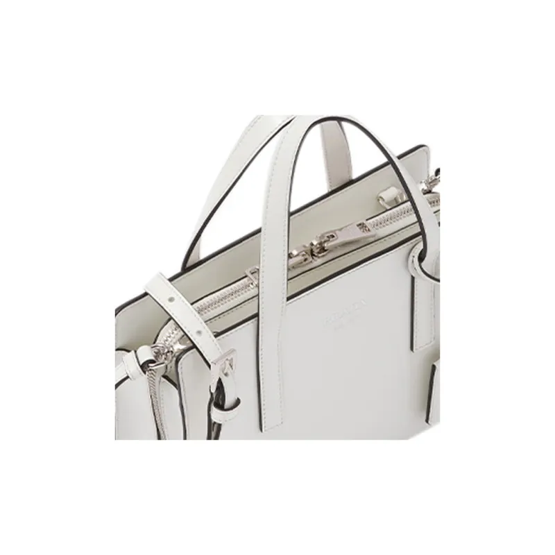 PRADA Re Edition Shiny Leather Handbag Mini Women's White-4