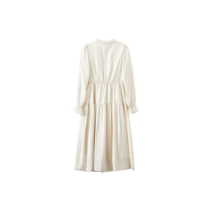 XIANGYING Long Sleeved Dress Women's Beige-1