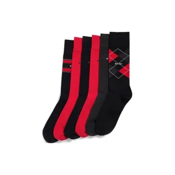HUGO BOSS SS23 Knee-High Socks Men's 6 Pack Black+Deep Red+Red+Red+Black+Black