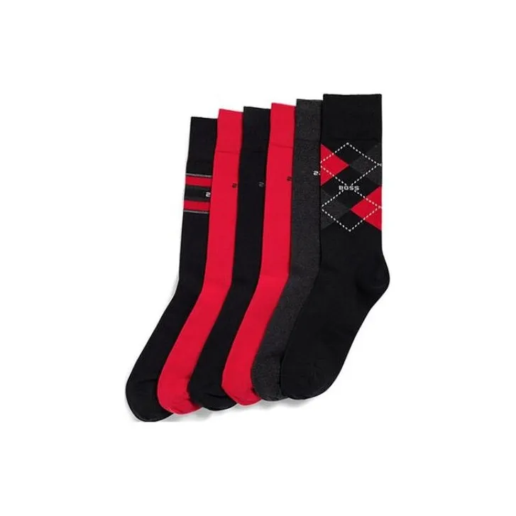 HUGO BOSS SS23 Knee-High Socks Men's 6 Pack Black+Deep Red+Red+Red+Black+Black-0