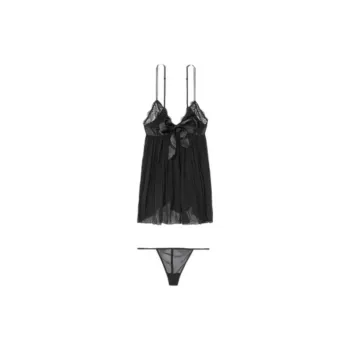 Victoria's Secret VERY SEXY Pleated Babydoll Set Women's Black