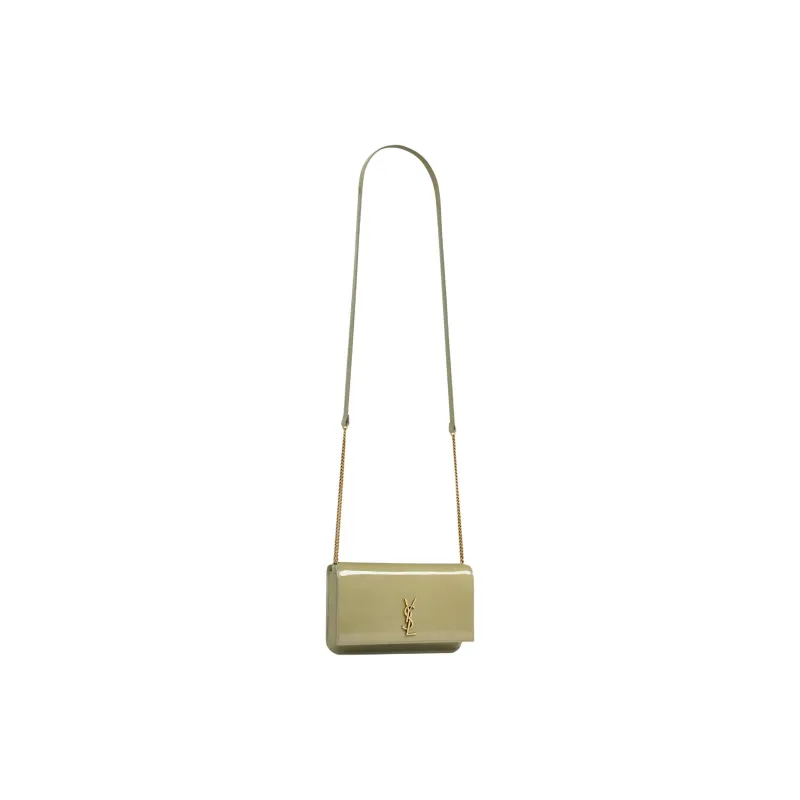 SAINT LAURENT CASSANDRE Patent Leather Crossbody Bag, Shoulder Bag Women's Soft Sage Green-1