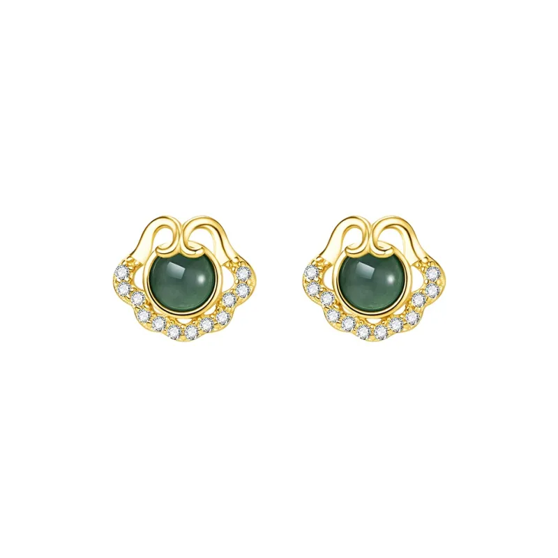 Mom's Gift Glutinous Jade Jadeite Stud Earrings Women's-1