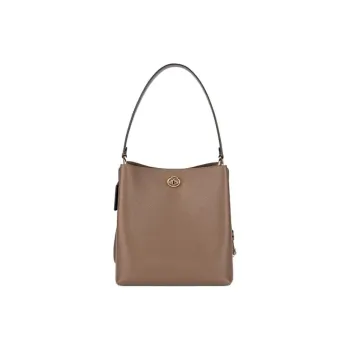 COACH Charlie Cow Leather Bucket Bags Shoulder Bag Crossbody Bag Handbag Medium Size Women's Dark Umber