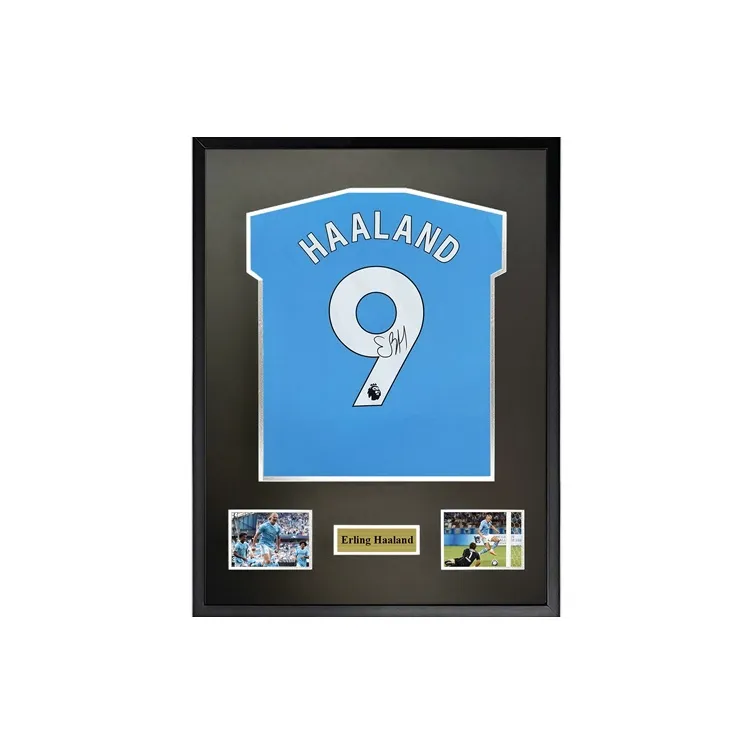 Three For Haaland Manchester City Signed Soccer Apparel Jersey Manchester City Framed With SA Certificate-1