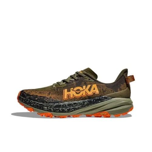 HOKA ONE ONE SPEEDGOAT 6 Running Shoes Men Low-Top Olive/Pumpkin Yellow