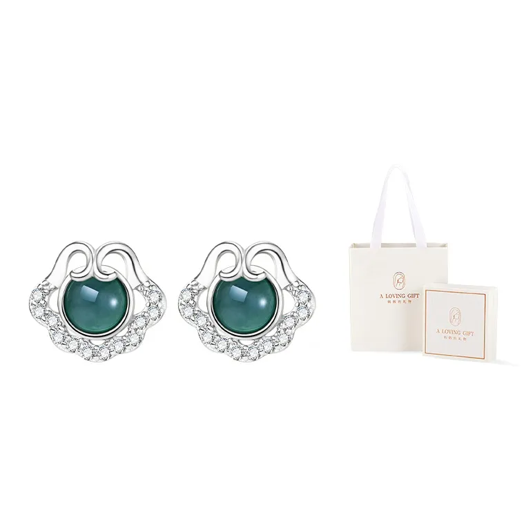 Mom's Gift Glutinous Jade Jadeite Stud Earrings Women's-10