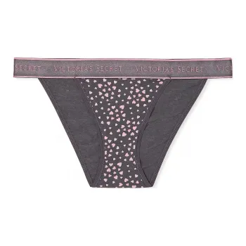 Victoria's Secret Cotton Logo Cotton Tanga Panty / Tornado Grey Hearts Underpants Women's 1 Pack Gray