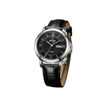 EBOHR Mechanical Movement Genuine Leather Strap Watch Men's Watches Black Dial