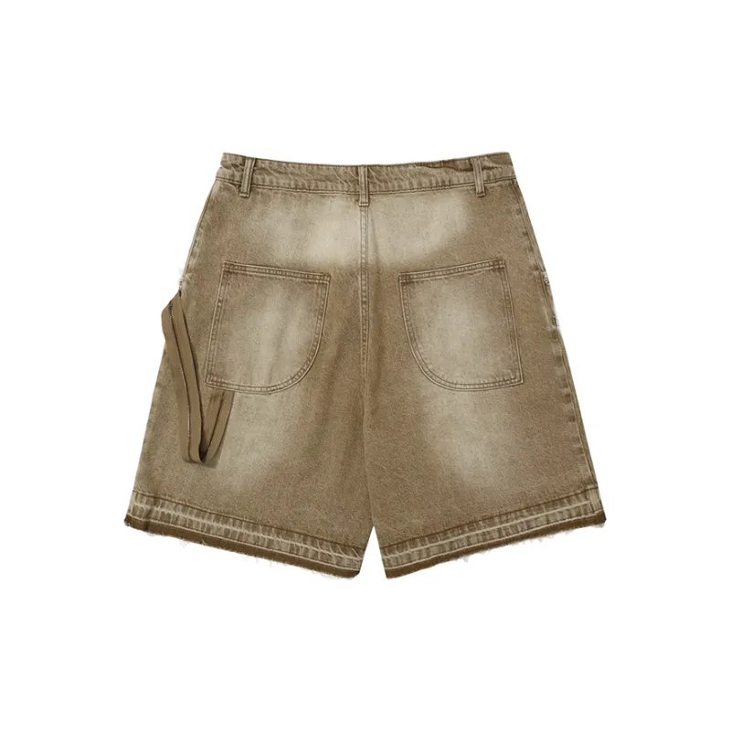 HKRXEC Denim Shorts Unisex Khaki-1