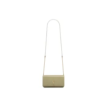 SAINT LAURENT CASSANDRE Patent Leather Crossbody Bag, Shoulder Bag Women's Soft Sage Green