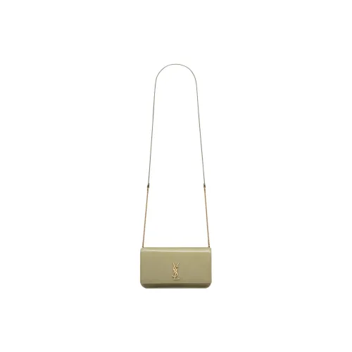 SAINT LAURENT CASSANDRE Patent Leather Crossbody Bag, Shoulder Bag Women's Soft Sage Green