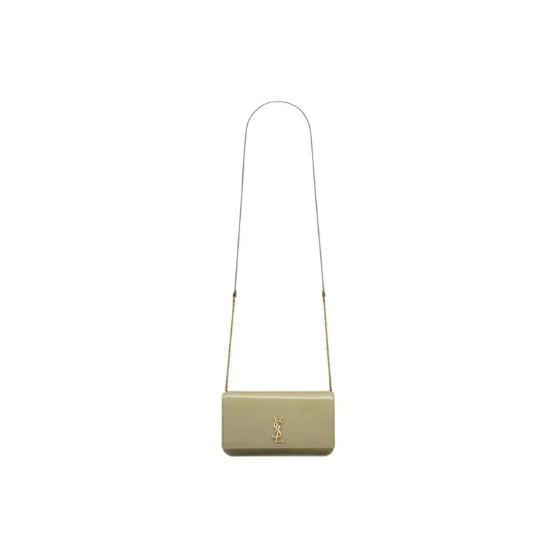SAINT LAURENT CASSANDRE Patent Leather Crossbody Bag, Shoulder Bag Women's Soft Sage Green-0