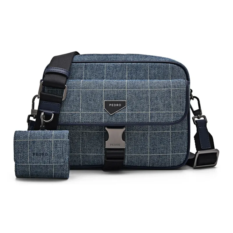 PEDRO Fabric Shoulder Bag Crossbody Bag Men's Black/Blue-4