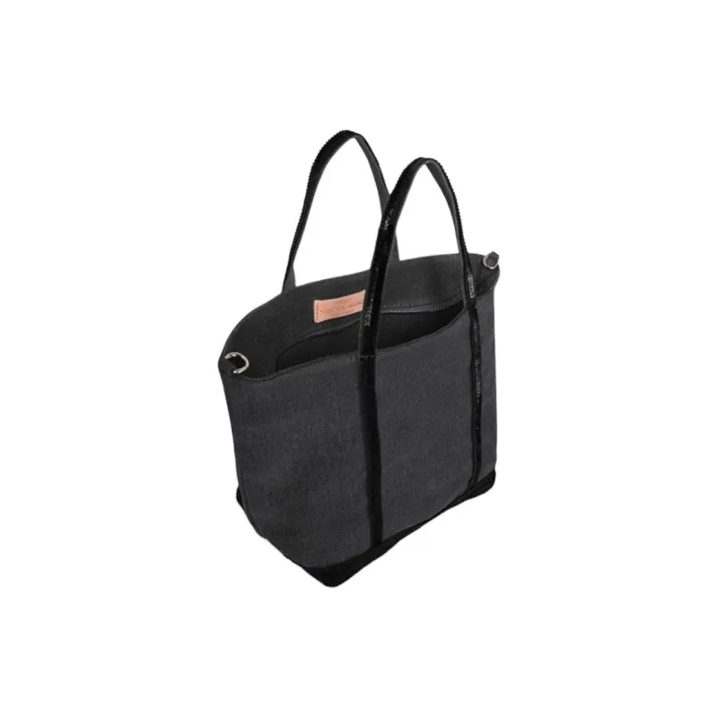 Vanessa Bruno Linen Tote Bag, Shopping Bag, Shoulder Bag, Handbag Trumpets Women's Black-2