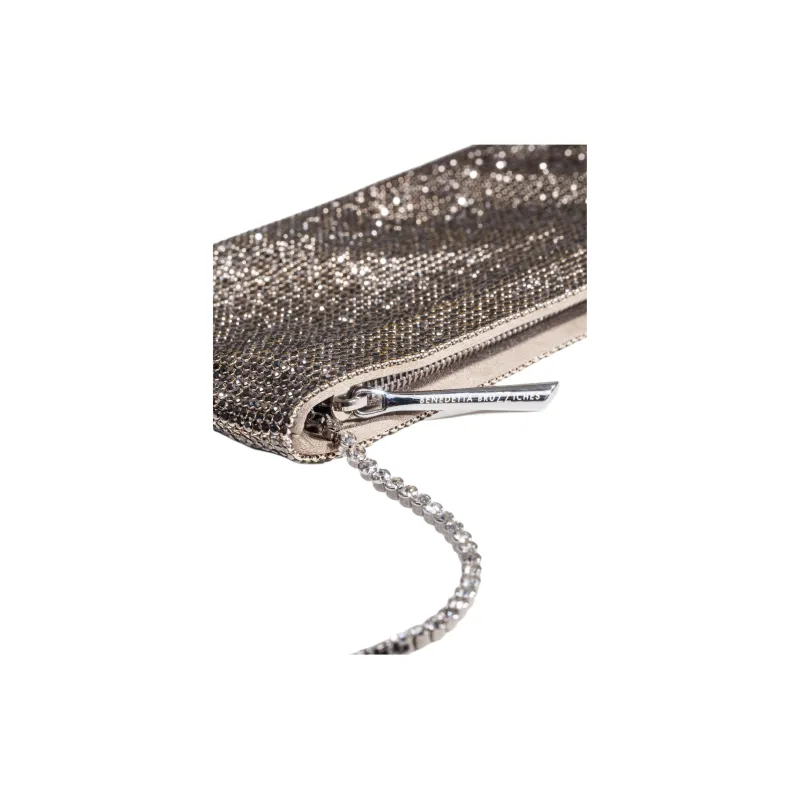 BENEDETTA BRUZZICHES Aluminum Mesh & Crystal One Shoulder Crossbody Clutch Women's Champagne Gold-3