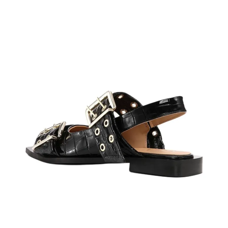 GANNI Croco Casual Single Shoes Women's Black-2