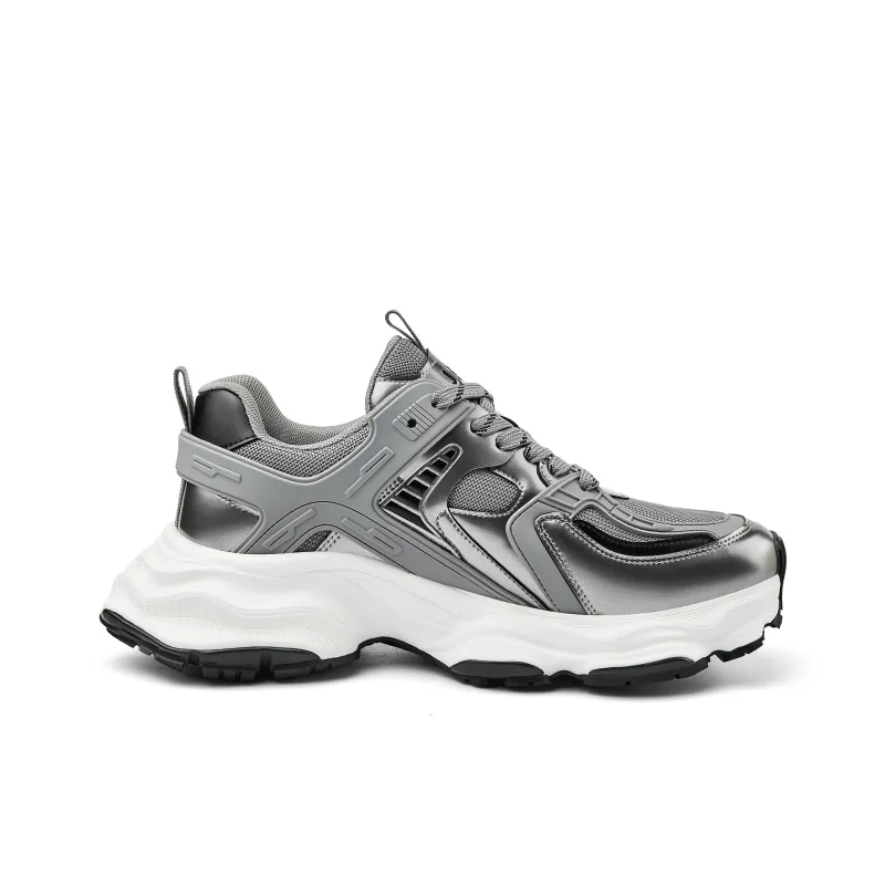 JEEP SPIRIT Breathable Height Increasing Low Top Chunky Sneakers Men's Silver-1
