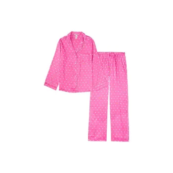 Victoria's Secret Satin Long Pajama Set Pajama Set Women's Pink Heart Print