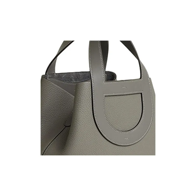 HERMES In The Loop Clemence Bullhide With Swift Calfskin Basket Bag Handbag Bucket Bag Women's Cumulonimbus Gray-3