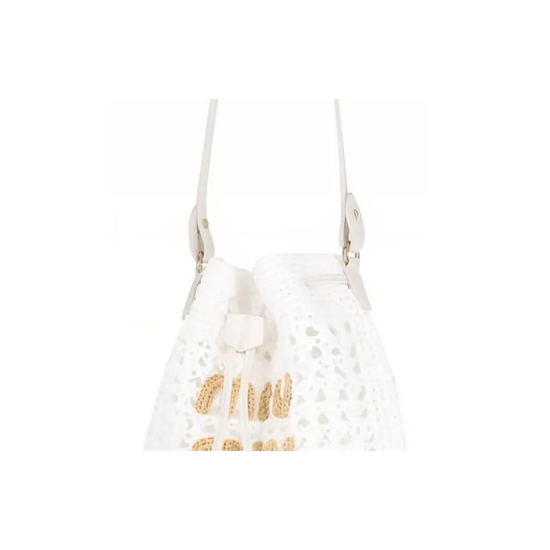 MIU MIU Raffia With Leather Handbag, Shoulder Bag Women's White-4