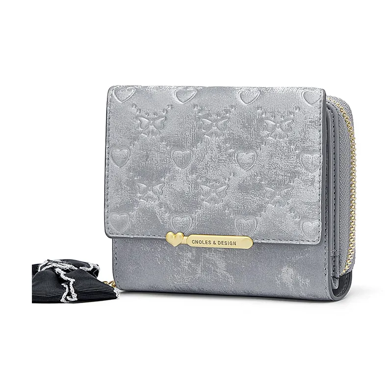CNOLES Pearlescent Cow Leather Women's Coin Purse Card Holder Wallet Women's Mint Green-5