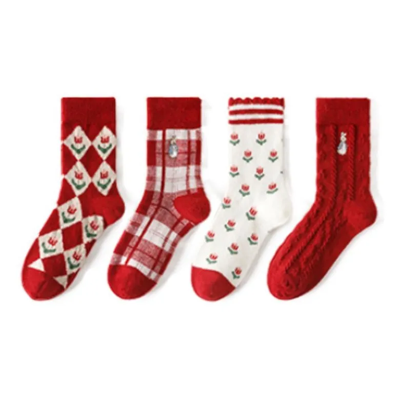 Caramella x Peter Rabbit Mid Calf Socks Unisex 6 Pack Red-26