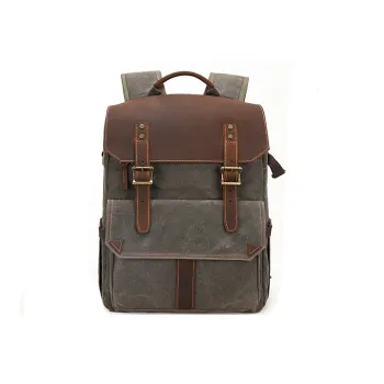 H YXIANG Batik Canvas With Crazy Horse Cow Leather Backpack Men's
