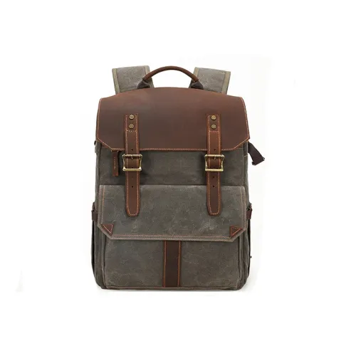 H-YXIANG Batik Canvas With Mad Cow Leather Backpack Men's