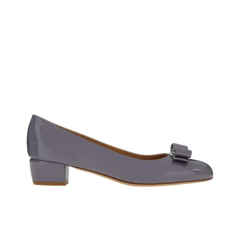 FERRAGAMO Vara Chunky Heel High Heels 3cm Women's Dark Gray-1