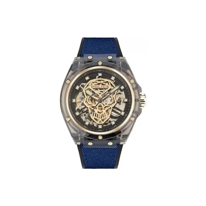 Police Wrist Watch Automatic Mechanical Movement Silicone Strap 44mm Cut-Out Dial Men's Watches-0