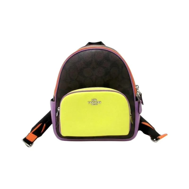COACH Court Canvas With Pebbled Leather Accents Backpack Mini Women's Multicolor-1