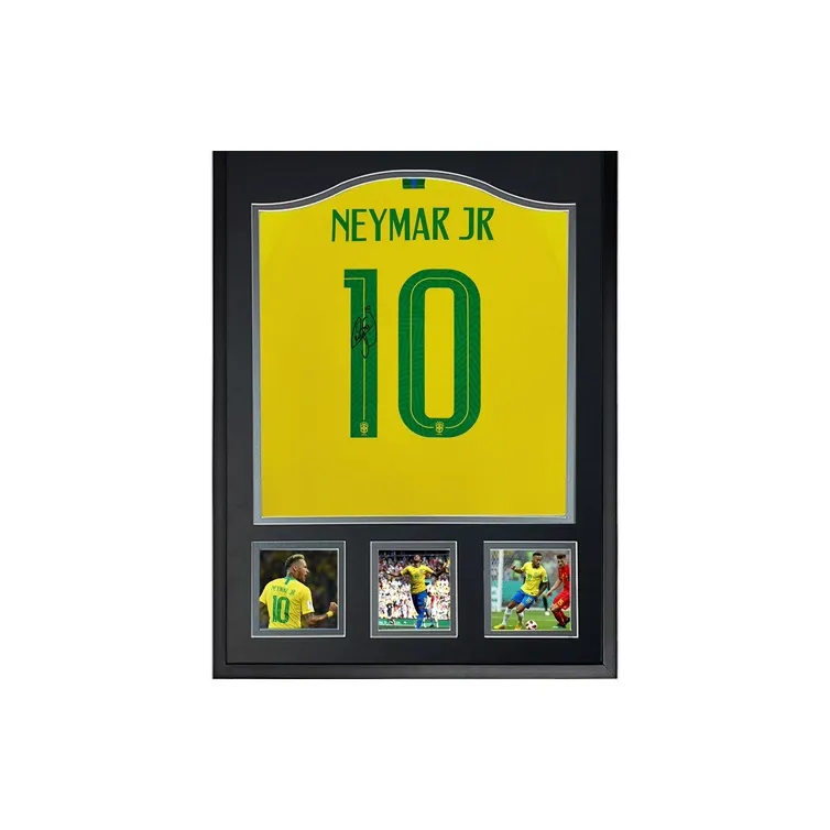Three For Neymar 2018 World Cup Brazil Signed Soccer Apparel Jersey Framed Includes Certificate-1