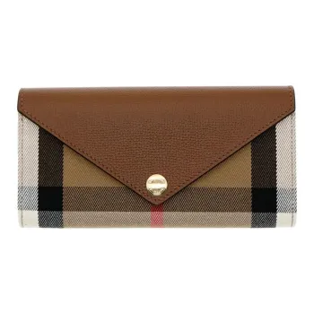 Burberry Leather Paneled Canvas Wallet Women's Tan