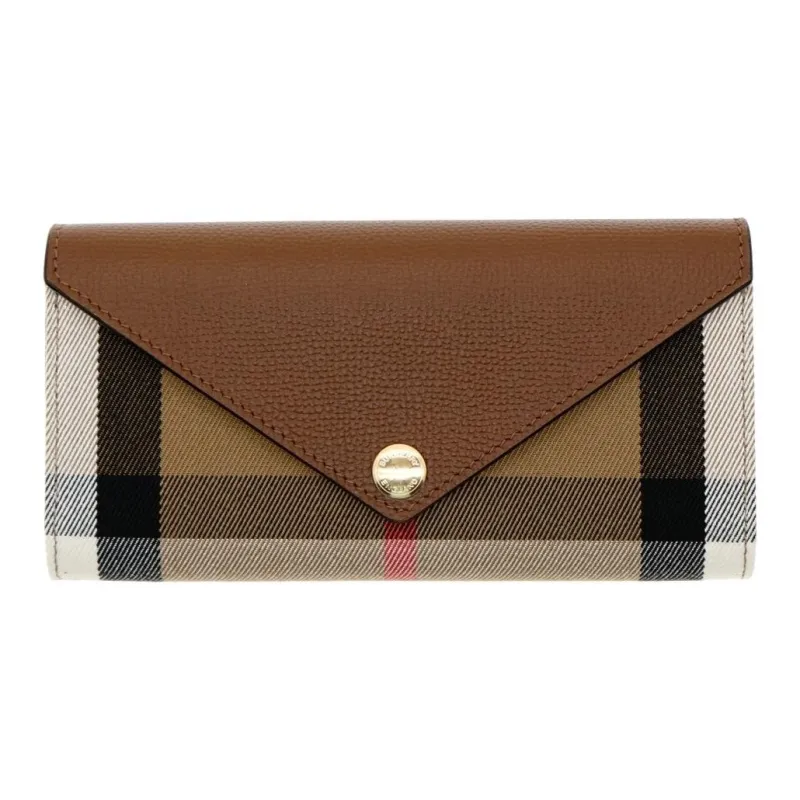 Burberry Leather Paneled Canvas Wallet Women's Tan-0