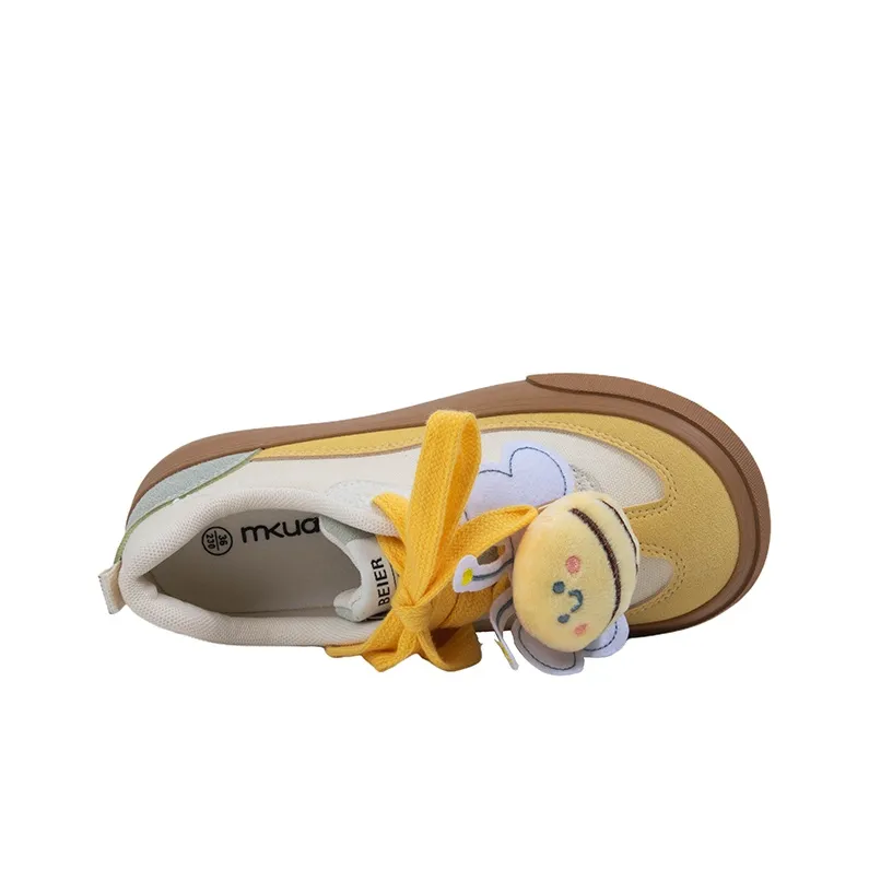 MINGKUANG Street Trend Bee Box Anti Slip And Wear Resistant Lightweight Low Top Skateboard Shoes Women's Beige Yellow-5