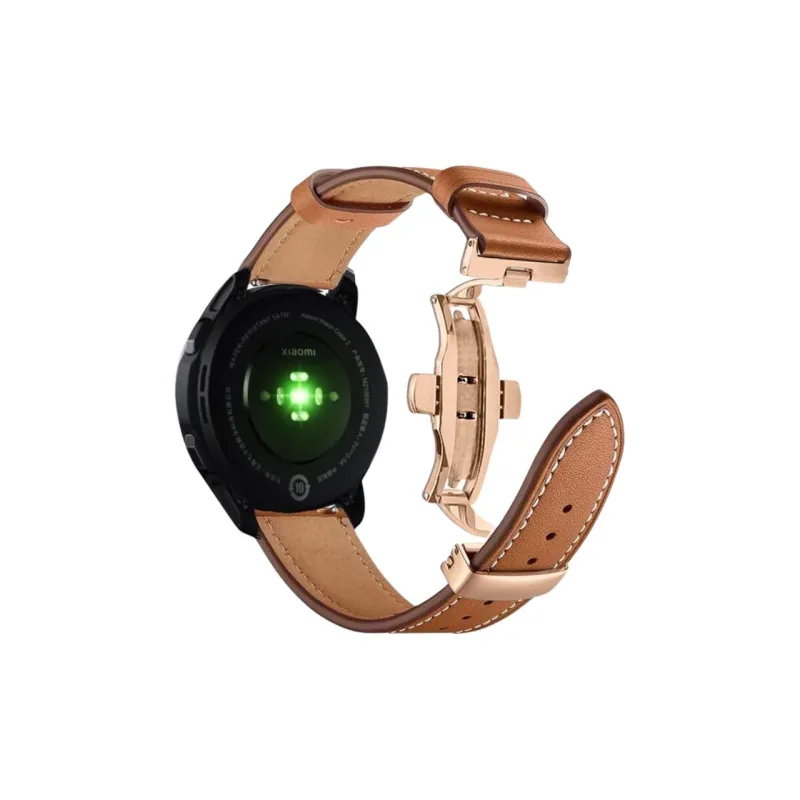 FZRT Xiaomi Compatibility Watch Band Quick Release 22mm Leather Metal Butterfly Buckle Strap Cowhide Leather Material-3