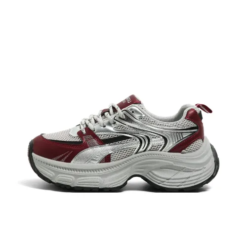 HUANQIU Chunky Sneakers Women's Low-Top Burgundy