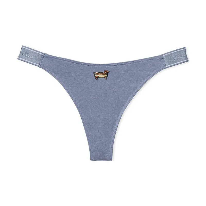 Victoria's Secret PINK LOGO COTTON HIGH-LEG THONG PANTY / DIHDG Underpants Women's 1 Pack Blue-0