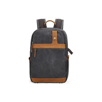 H-YXIANG Batik Water-Repellent Canvas With Crazy Horse Leather Backpack Regular Men's Multicolor