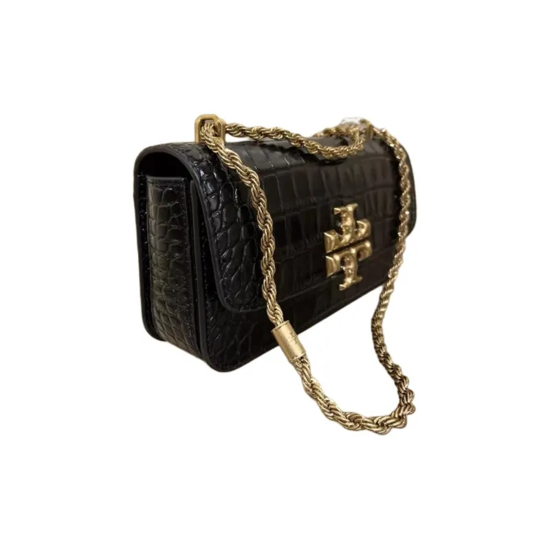 TORY BURCH Eleanor Cow Leather Handbag, Shoulder Bag Women's Black & Gold-2