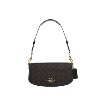 COACH PVC With Leather Handbag, Shoulder Bag Medium Size Women's Walnut & Black